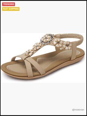 Flat Sandals with Arch Support, Ankle Strap, Bohemian Design